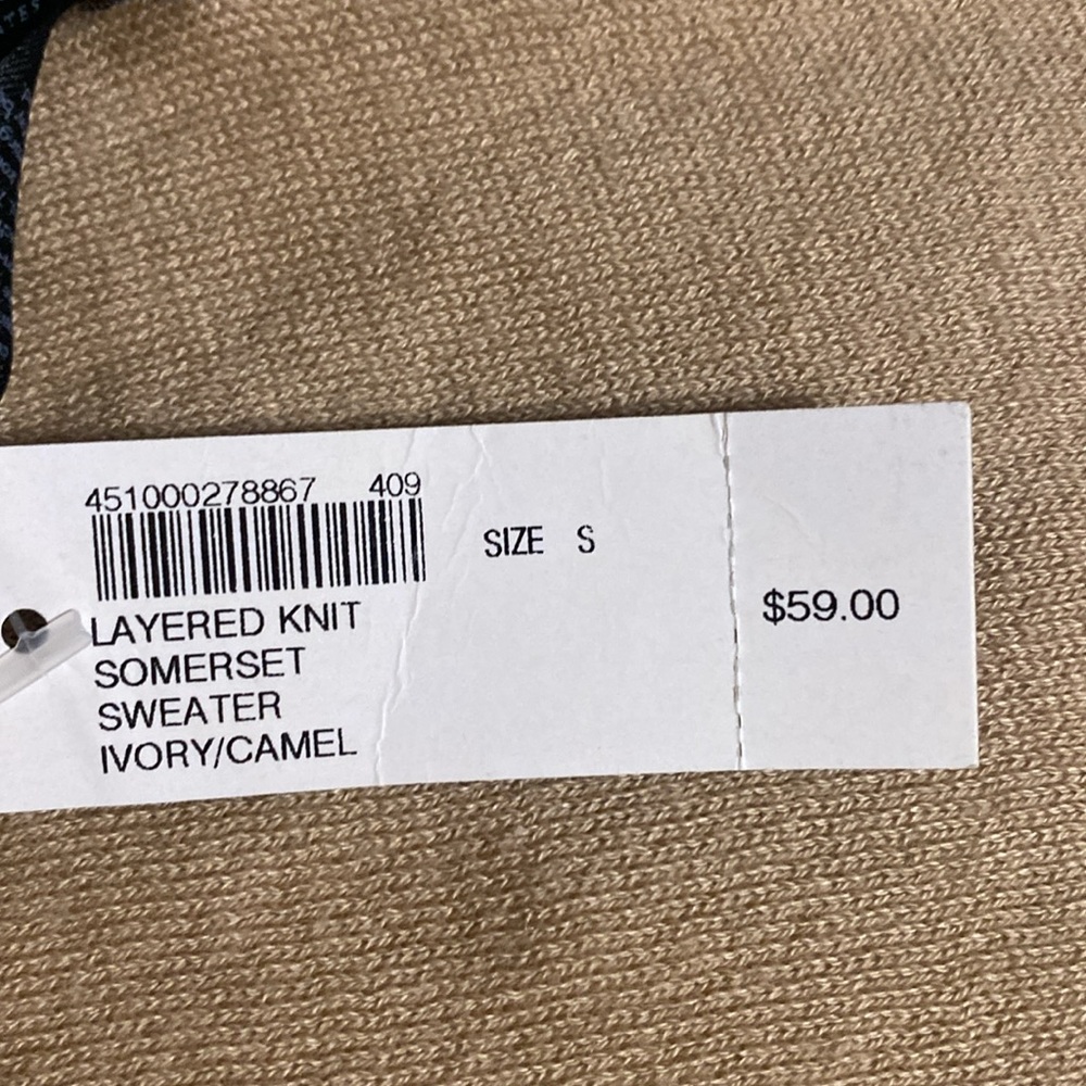Soma Layered Knit Somerset Sweater Ivory/Camel Small NWT Cotton and Modal blend - Picture 7 of 7